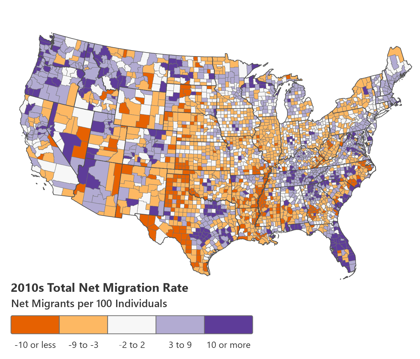 Lower 48 net migration map